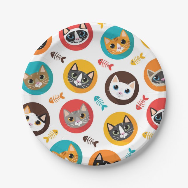 Plato De Papel Patrón de gato (Anverso)