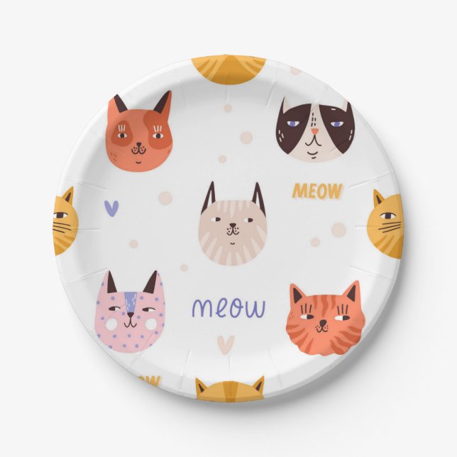 Plato De Papel Patrón de gato (Anverso)