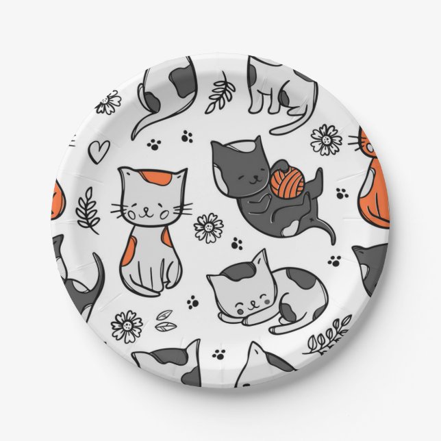 Plato De Papel Patrón de gato (Anverso)