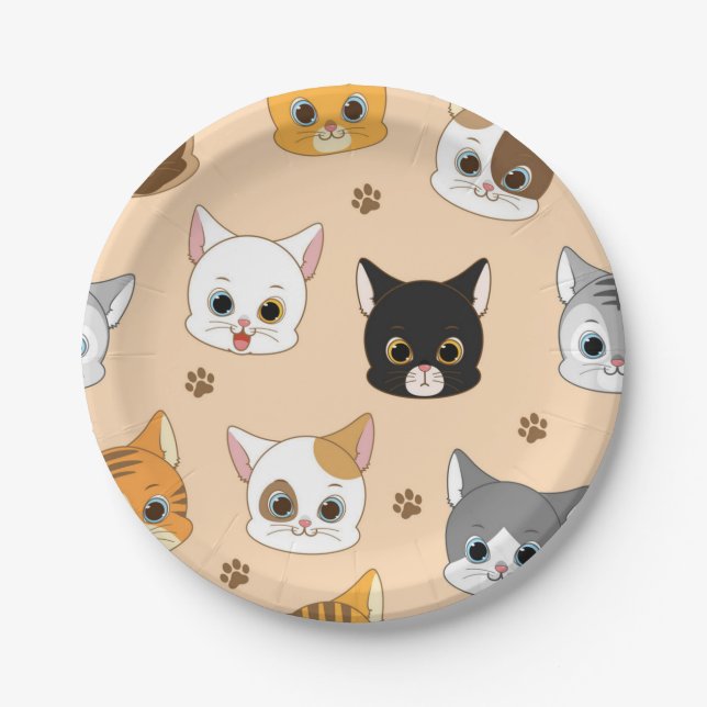 Plato De Papel Patrón de gato (Anverso)