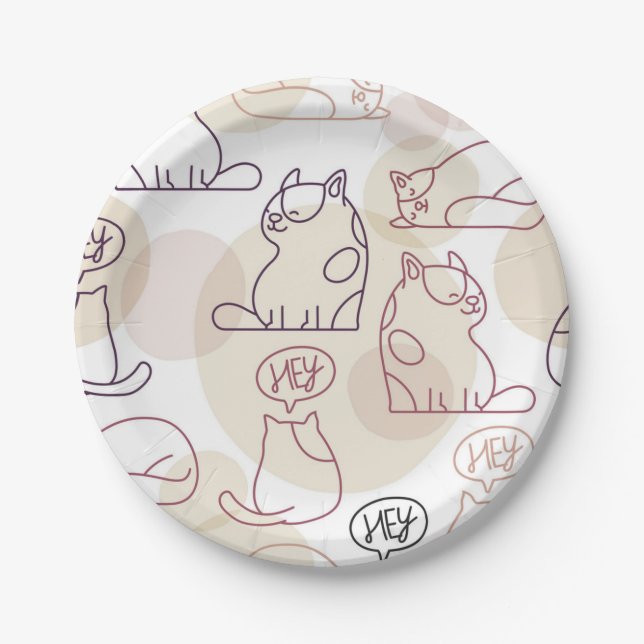Plato De Papel Patrón de gato (Anverso)