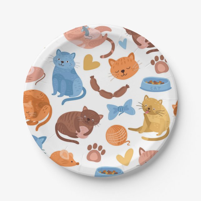Plato De Papel Patrón de gato (Anverso)