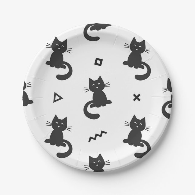 Plato De Papel Patrón de gato (Anverso)