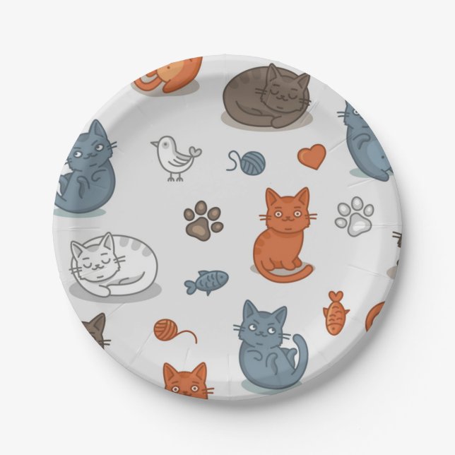 Plato De Papel Patrón de gato (Anverso)