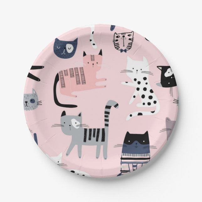 Plato De Papel Patrón de gato (Anverso)