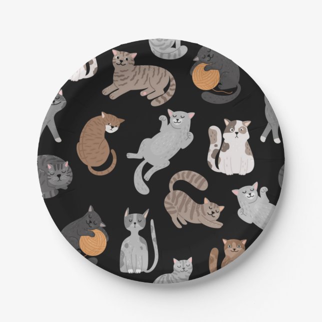 Plato De Papel Patrón de gato (Anverso)