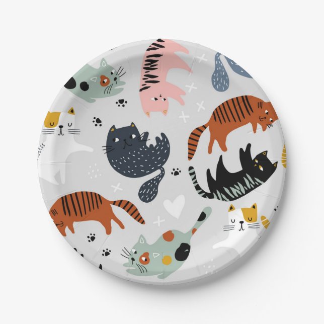Plato De Papel Patrón de gato (Anverso)