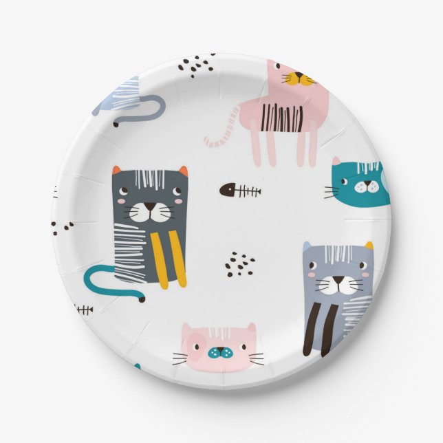 Plato De Papel Patrón de gato (Anverso)