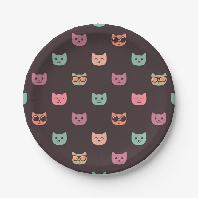 Plato De Papel Patrón de gato (Anverso)