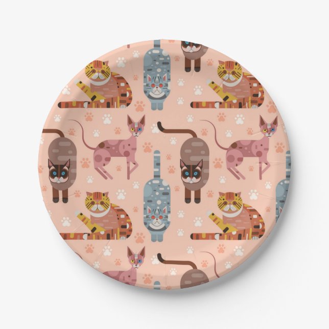 Plato De Papel Patrón de gato (Anverso)