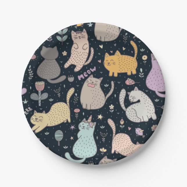 Plato De Papel Patrón de gato (Anverso)