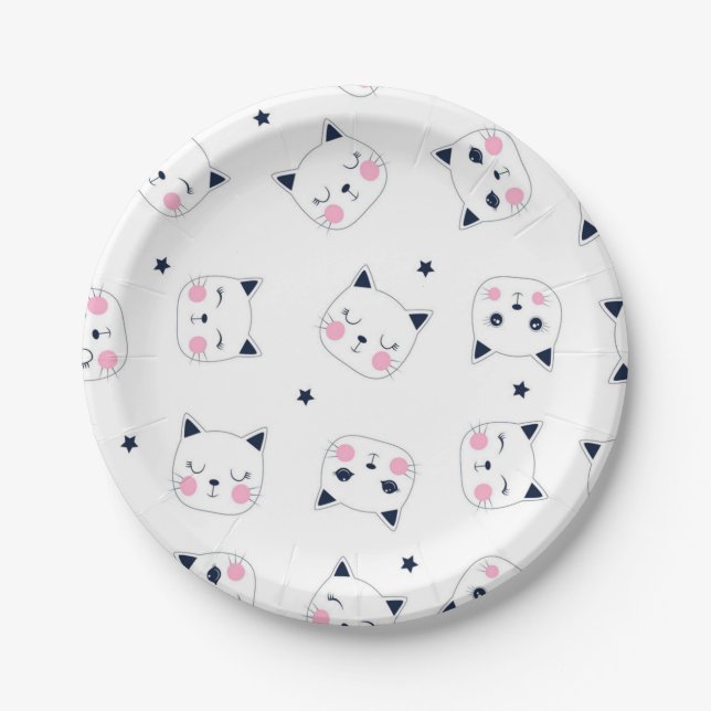 Plato De Papel Patrón de gato (Anverso)