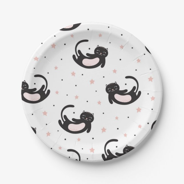 Plato De Papel Patrón de gato (Anverso)
