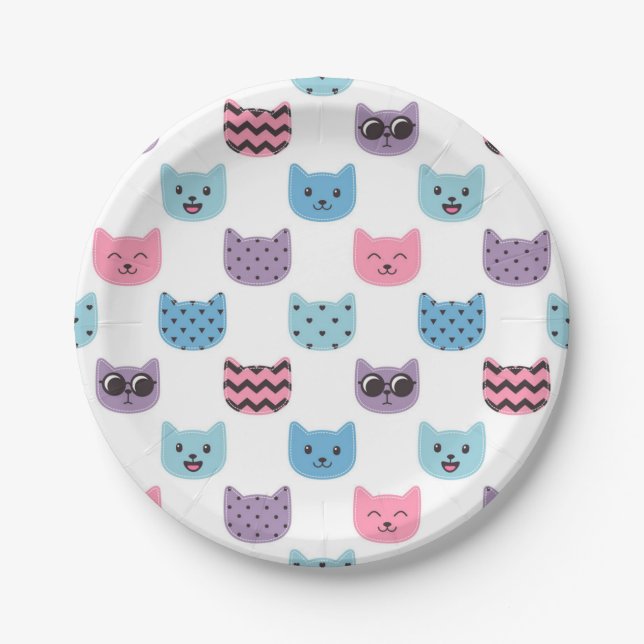 Plato De Papel Patrón de gato (Anverso)