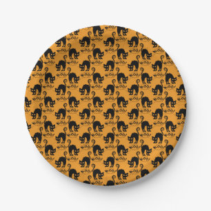 Plato De Papel Patrón de gato asustado amarillo