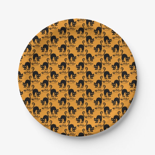 Plato De Papel Patrón de gato asustado amarillo (Anverso)