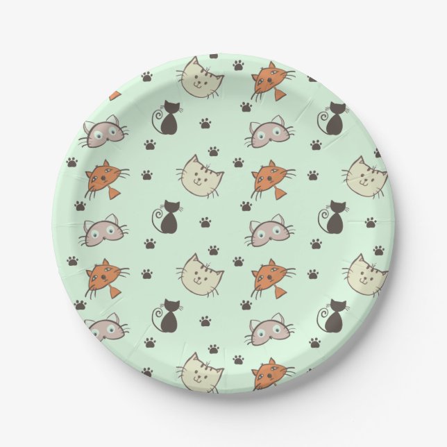 Plato De Papel Patrón de gato Kitty (Anverso)