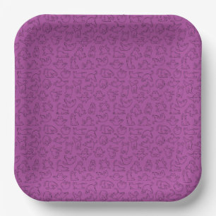 Plato De Papel patrón de gato mascota yoga lindo fondo morado