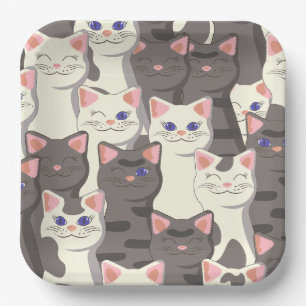 Plato De Papel Patrón de gatos blancos y grises