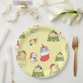 Plato De Papel Patrón de gatos de Navidad lindos – Diseños festiv