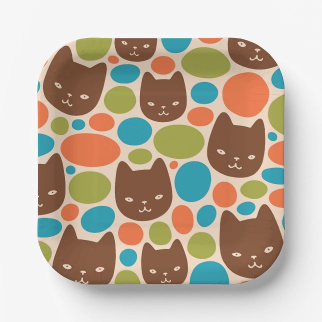 Plato De Papel Patrón de gatos de punto de polka (Anverso)