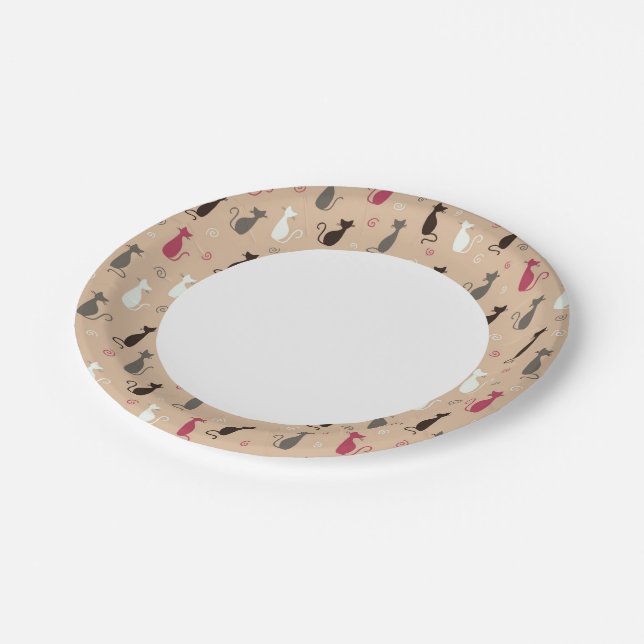 Plato De Papel patrón de gatos rosa (Angular)