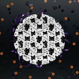 Plato De Papel Patrón de gatos y dichos negros