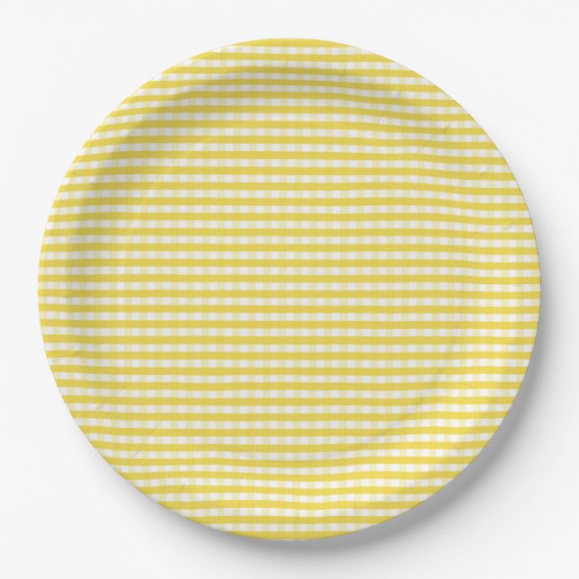 Plato De Papel Patrón de Gingham amarillo (Anverso)