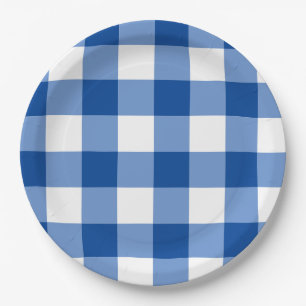 Plato De Papel Patrón de gingham azul