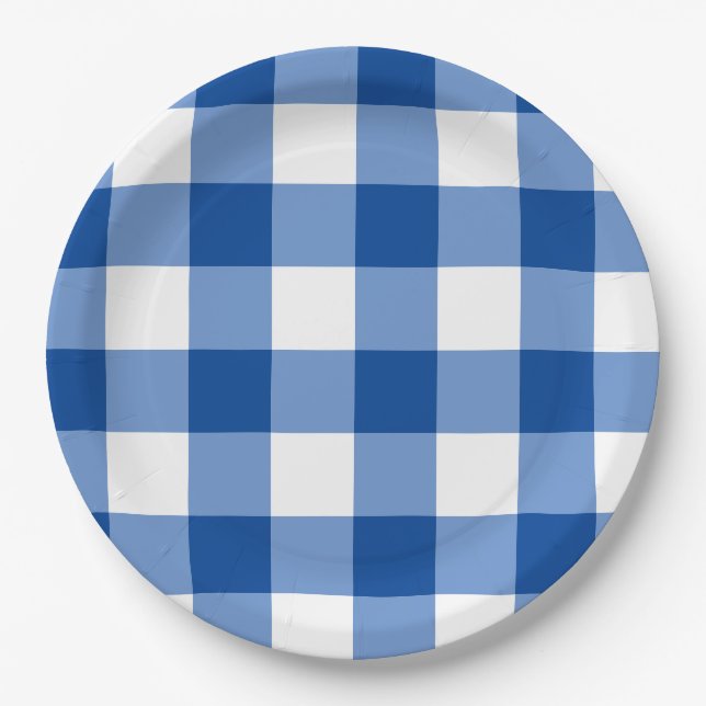 Plato De Papel Patrón de gingham azul (Anverso)