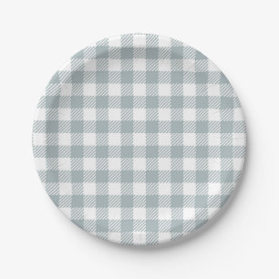 Plato De Papel Patrón de Gingham azul claro