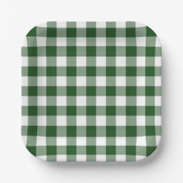 Plato De Papel Patrón de Gingham blanco verde