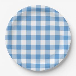Plato De Papel Patrón de Gingham blanco y azul claro