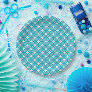 Plato De Papel Patrón de Gingham de Cuadrícula y Estrellas