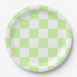 Plato De Papel Patrón de Gingham de Pastel Verde