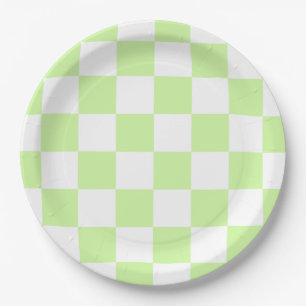 Plato De Papel Patrón de Gingham de Pastel Verde