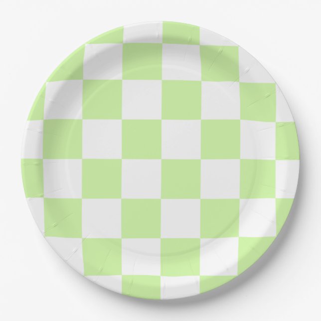Plato De Papel Patrón de Gingham de Pastel Verde (Anverso)