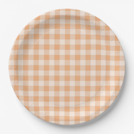 Plato De Papel Patrón de Gingham de Peach White Checkered