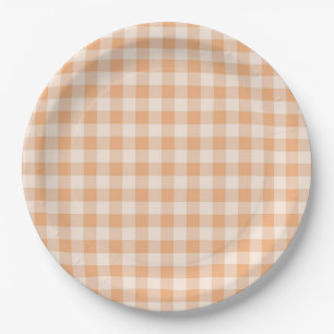 Plato De Papel Patrón de Gingham de Peach White Checkered