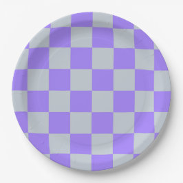 Plato De Papel Patrón de Gingham de Purple Checkered