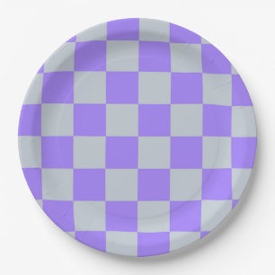 Plato De Papel Patrón de Gingham de Purple Checkered