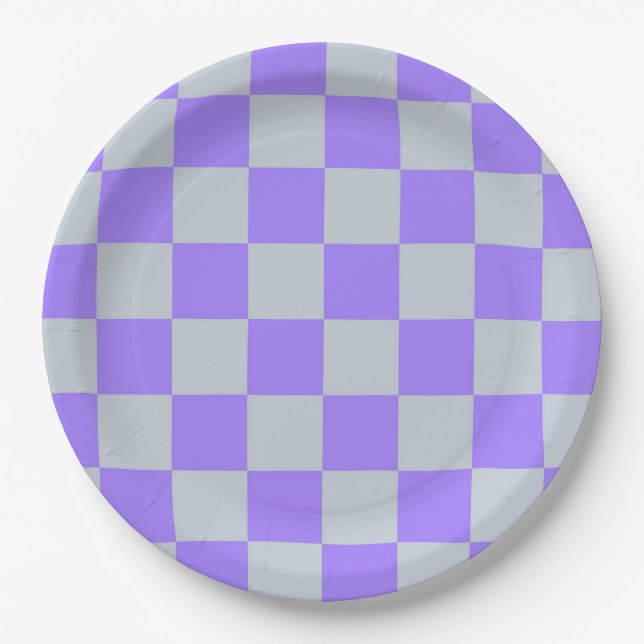 Plato De Papel Patrón de Gingham de Purple Checkered (Anverso)