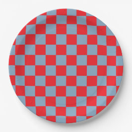 Plato De Papel Patrón de Gingham de Red Blue Checkered