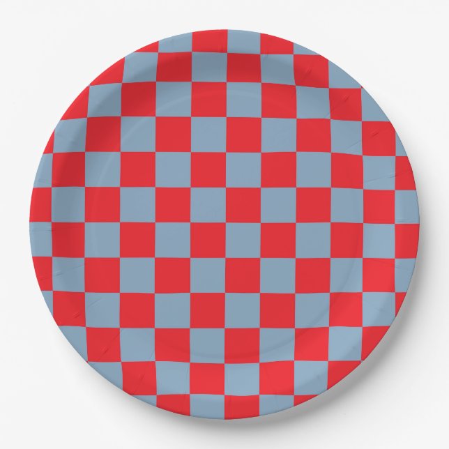Plato De Papel Patrón de Gingham de Red Blue Checkered (Anverso)