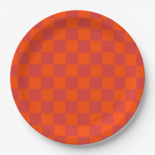 Plato De Papel Patrón de Gingham de Red Checkered naranja