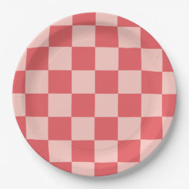 Plato De Papel Patrón de Gingham de Red Checkered Rosa