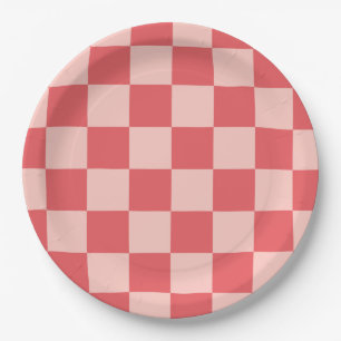 Plato De Papel Patrón de Gingham de Red Checkered Rosa