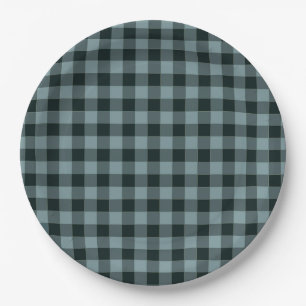 Plato De Papel Patrón de Gingham negro azul