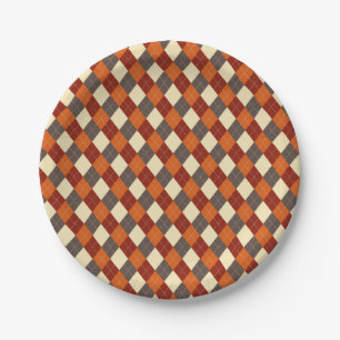 Plato De Papel Patrón de Gingham otoño/otoño