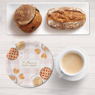 Plato De Papel Patrón de Gingham Pastelería Acuarela Panadería